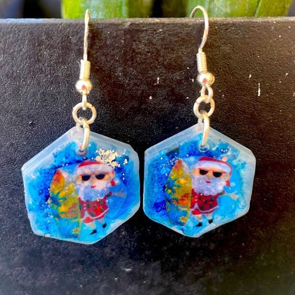 sweet reflex Jewelry - XMAS Handmade Festive Small Holiday Vibes Earrings Blue hexagon